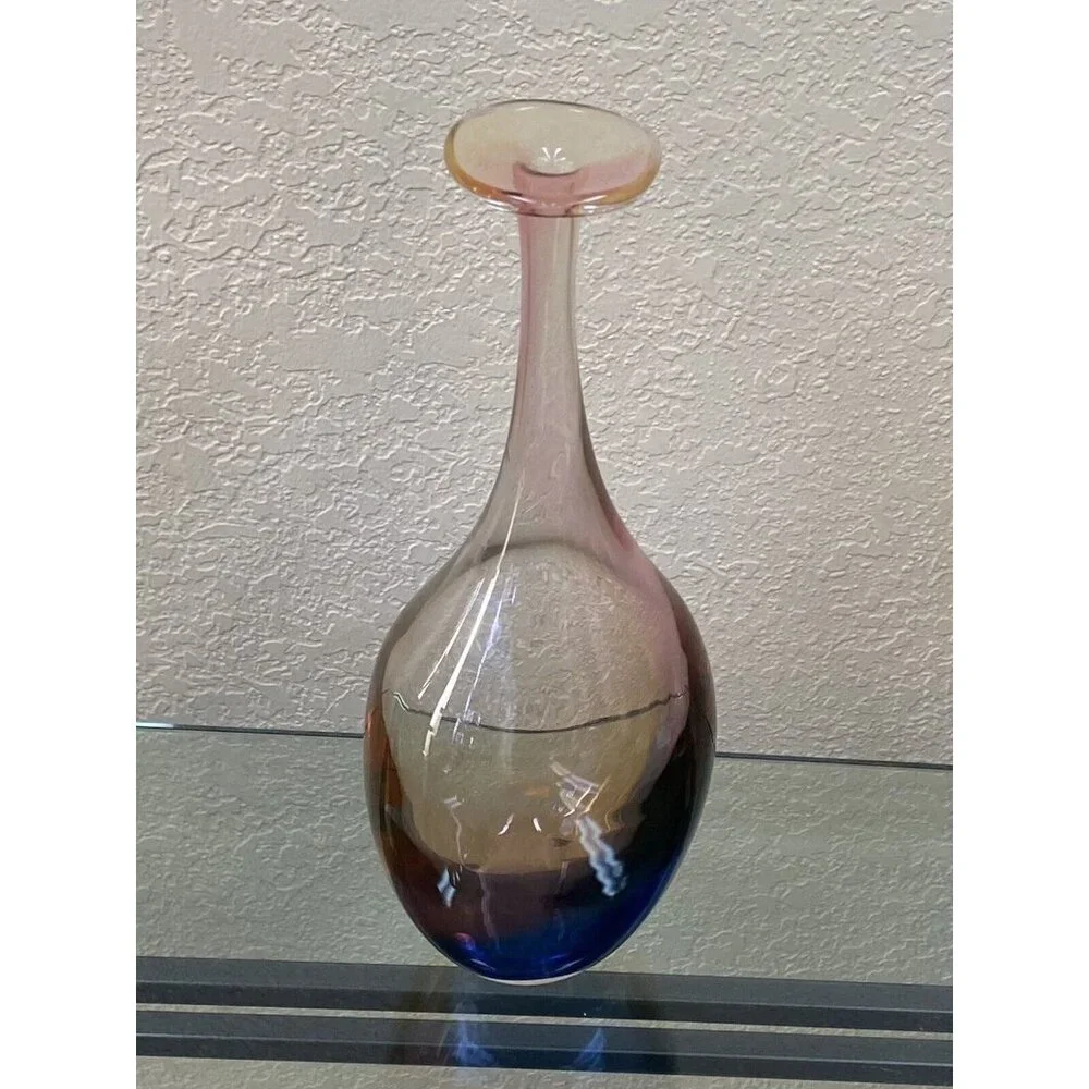 Kosta Boda Kjell Engman 11 1/2" Fidji Rainbow Art Glass Bottle Vase 48838 - Picture 3 of 16